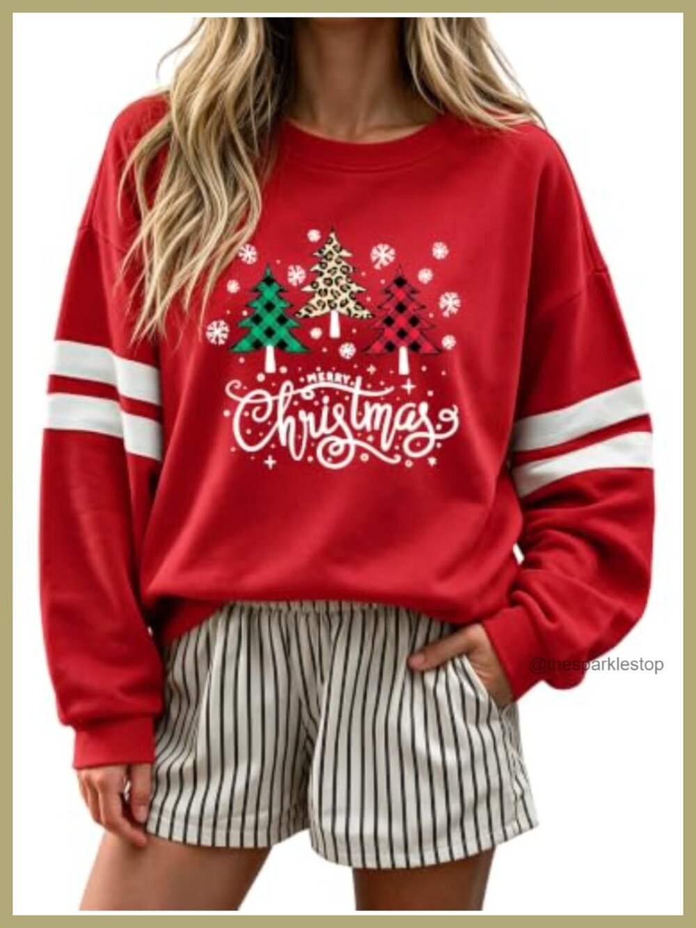 Oversized Striped Crewneck Sweatshirt Pullover Lantern Sleeve
